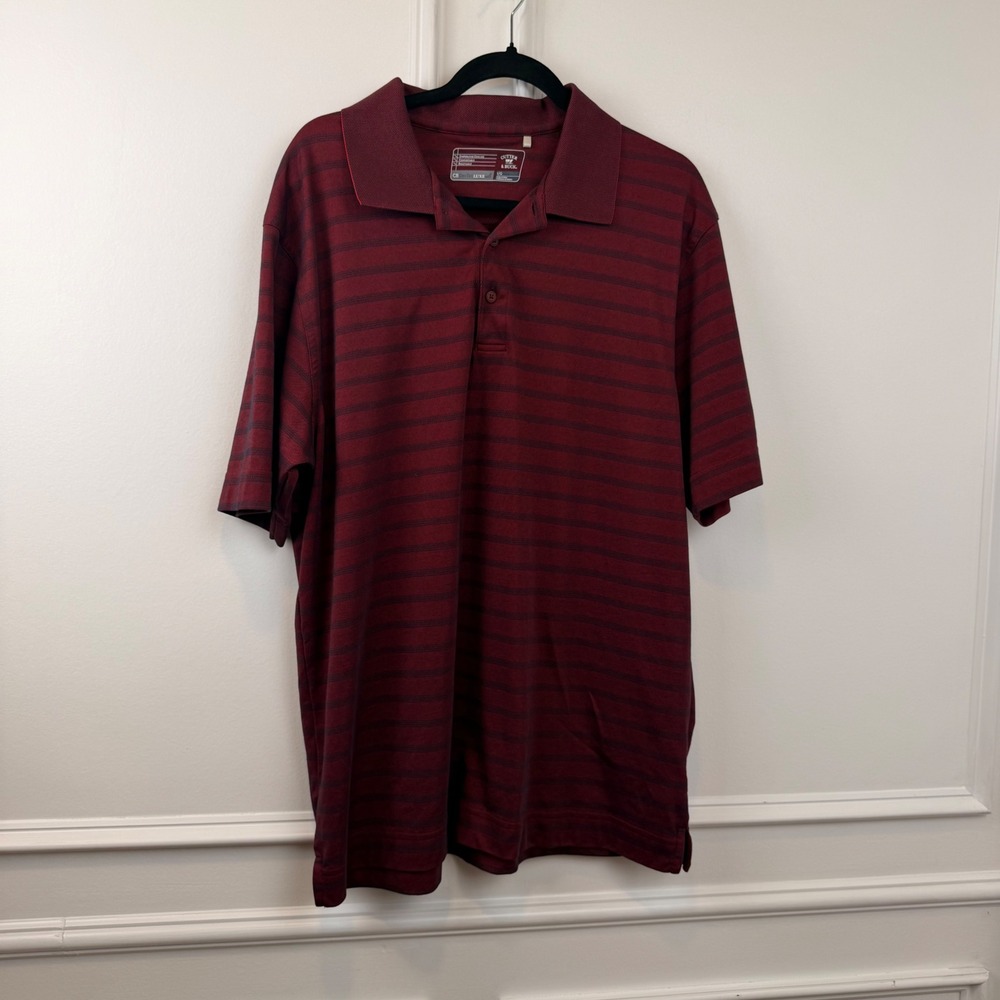 Cutter & Buck Mens DryTec Luxe Striped Polo Shirt Burgundy Large Short Sleeve